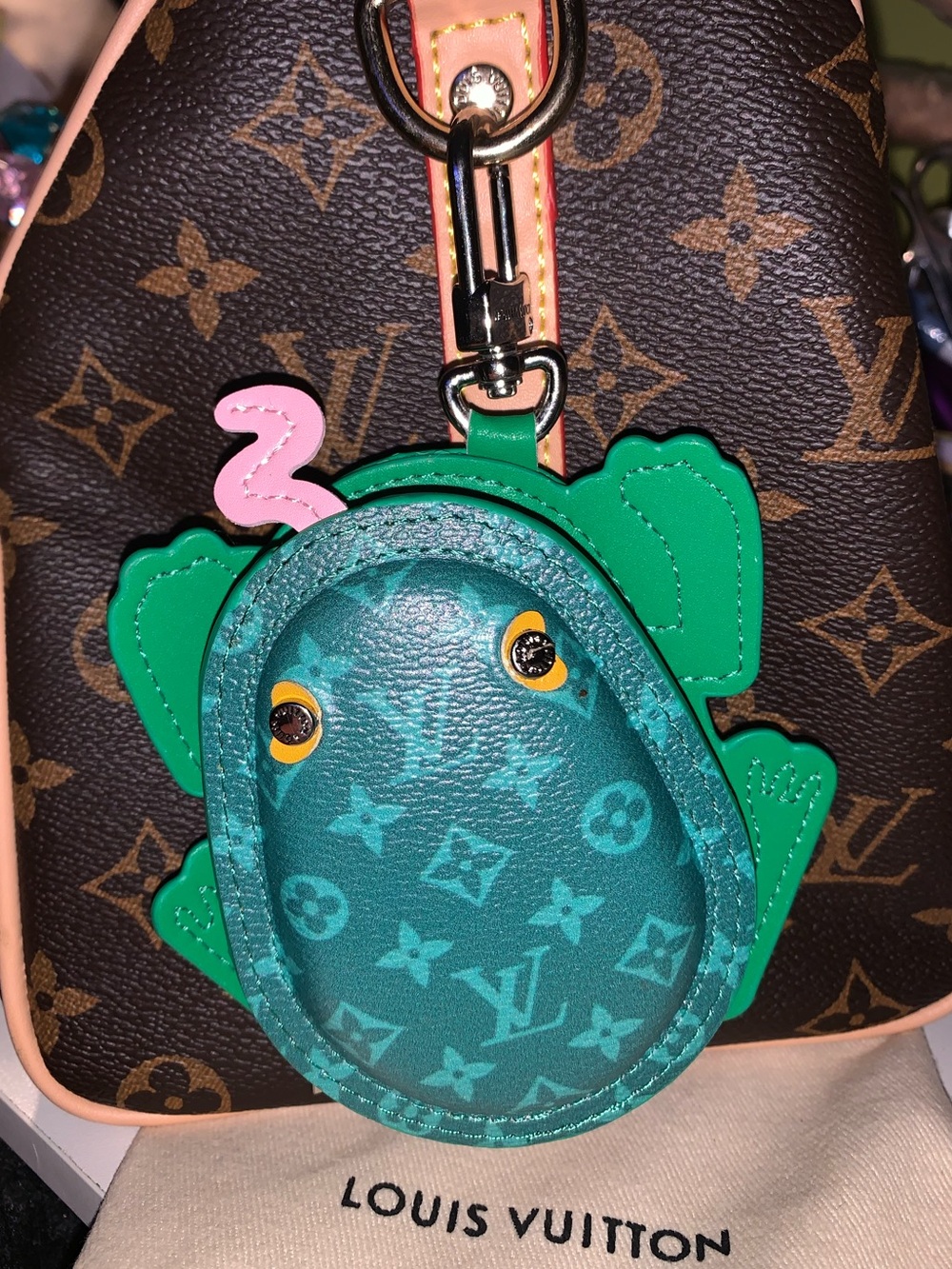 Monogram frog purse/bag charm keychain zipper pouch